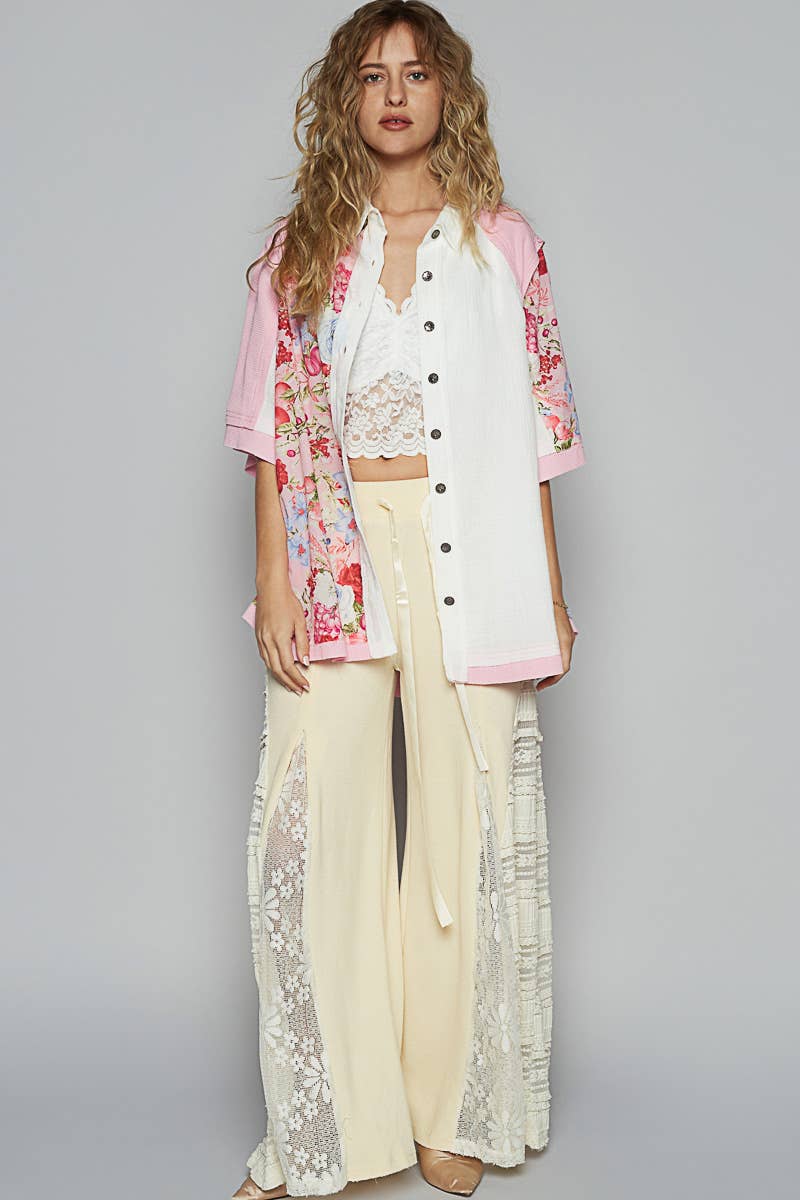 Pol Clothing - Short sleeve collared floral printed shirt top