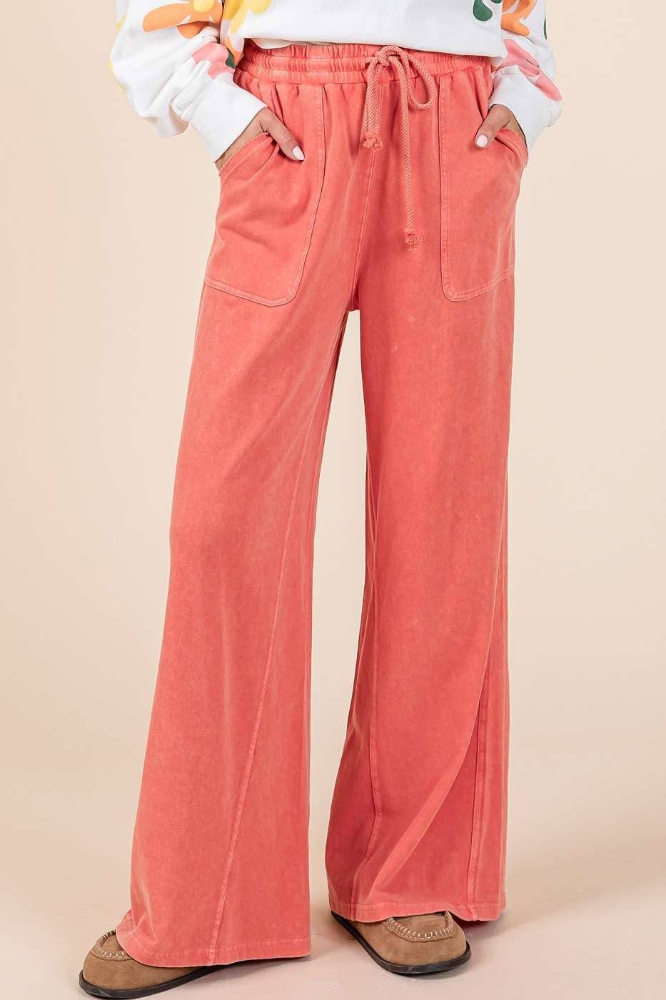 mittoshop - MINERAL WASH FRENCH TERRY WIDE LEG PANTS