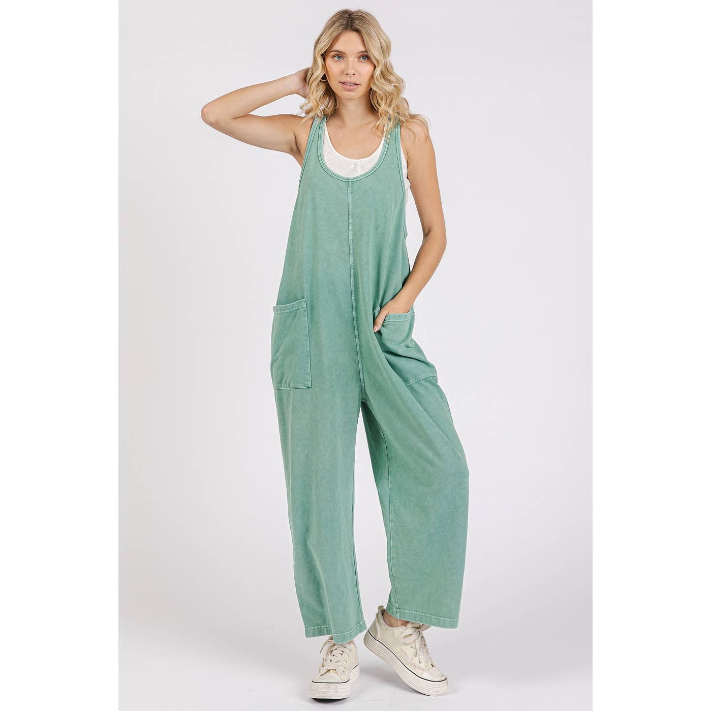 mittoshop - MINERAL WASH PULL-ON SLEEVELESS HAREM JUMPSUIT