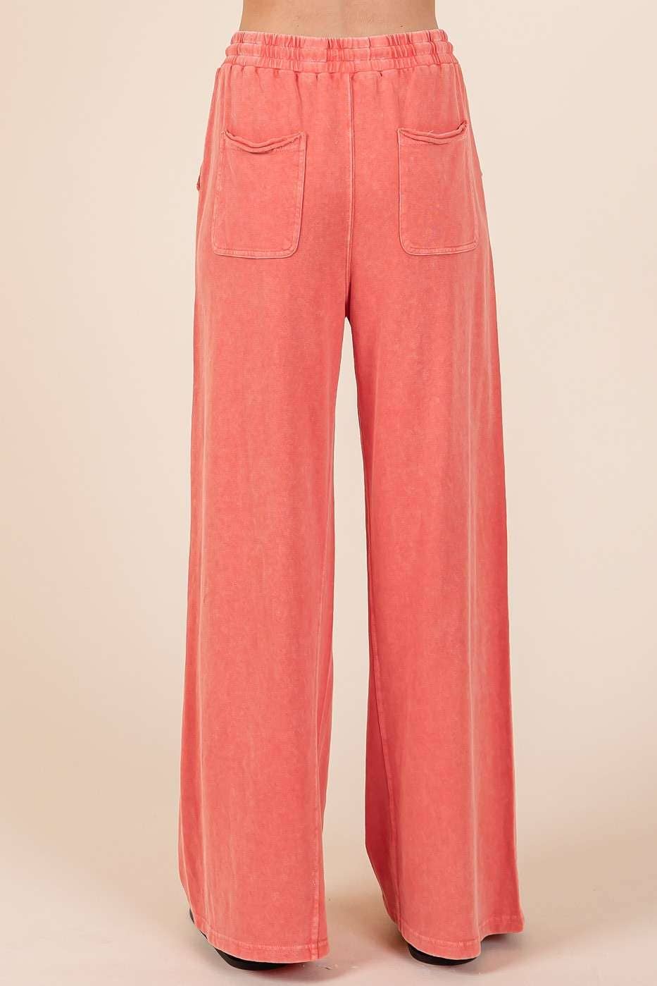 mittoshop - MINERAL WASH FRENCH TERRY WIDE LEG PANTS