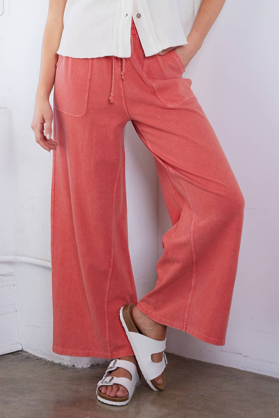 mittoshop - MINERAL WASH FRENCH TERRY WIDE LEG PANTS