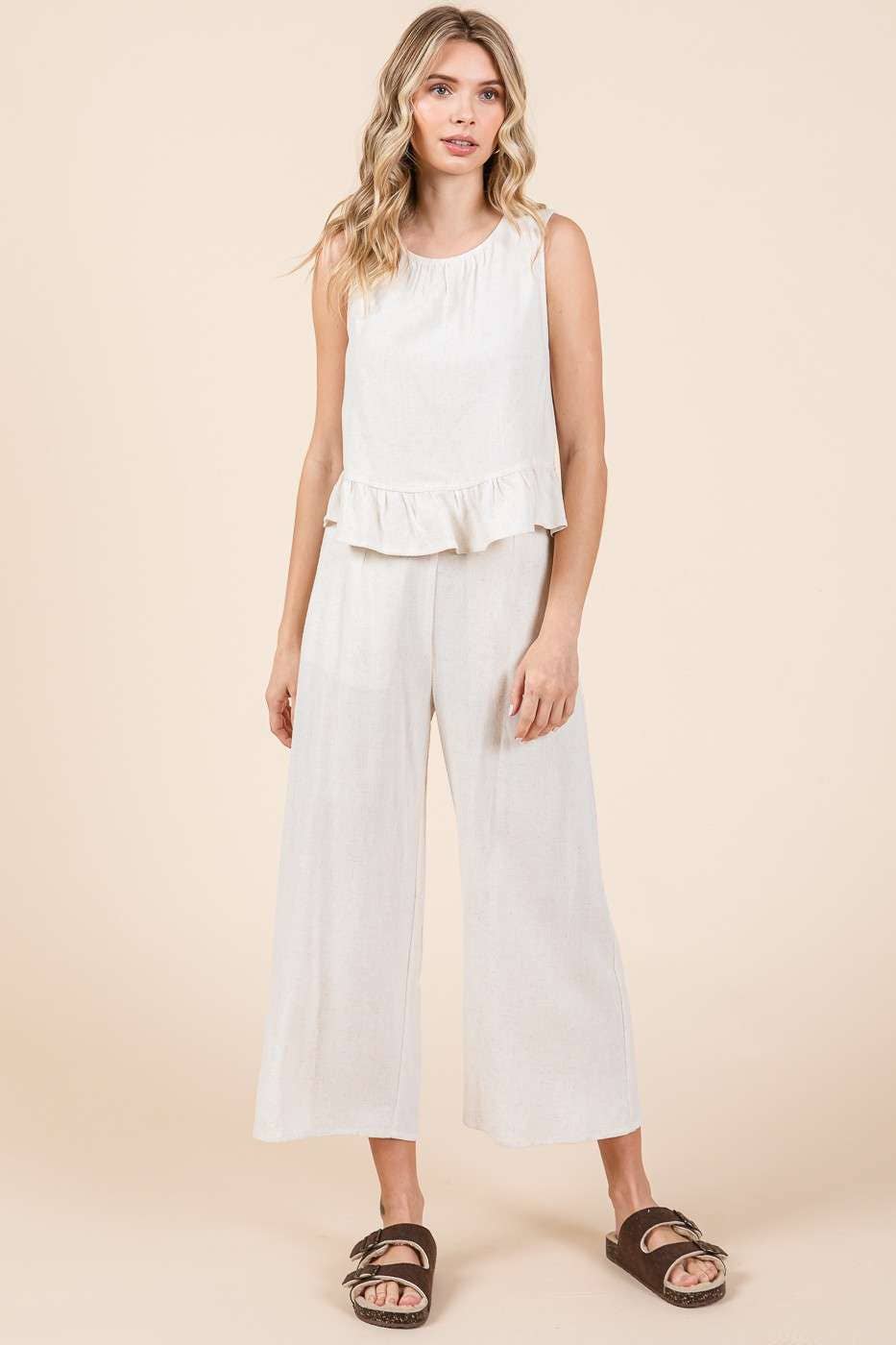 mittoshop - LINEN RUFFLE TANK TOP AND PANTS SET