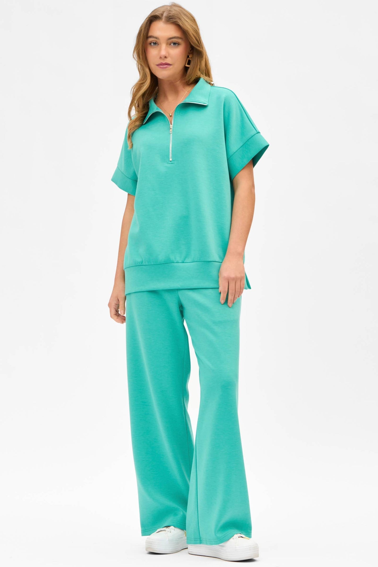 Dear Scarlett - Short Sleeve Quarter Zip + Pants Modal Set