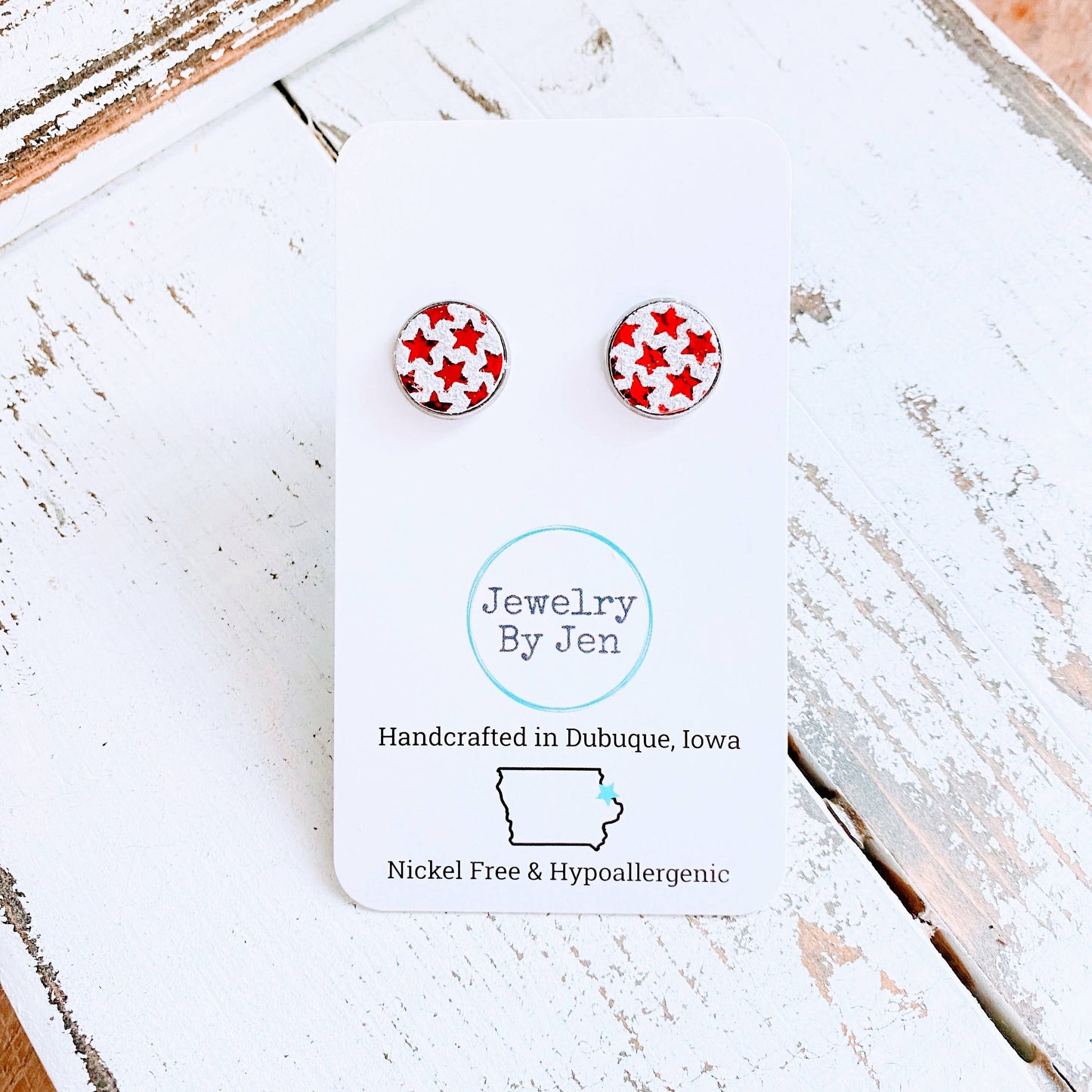 Jewelry By Jen - Stud Earrings: Red Metallic Stars