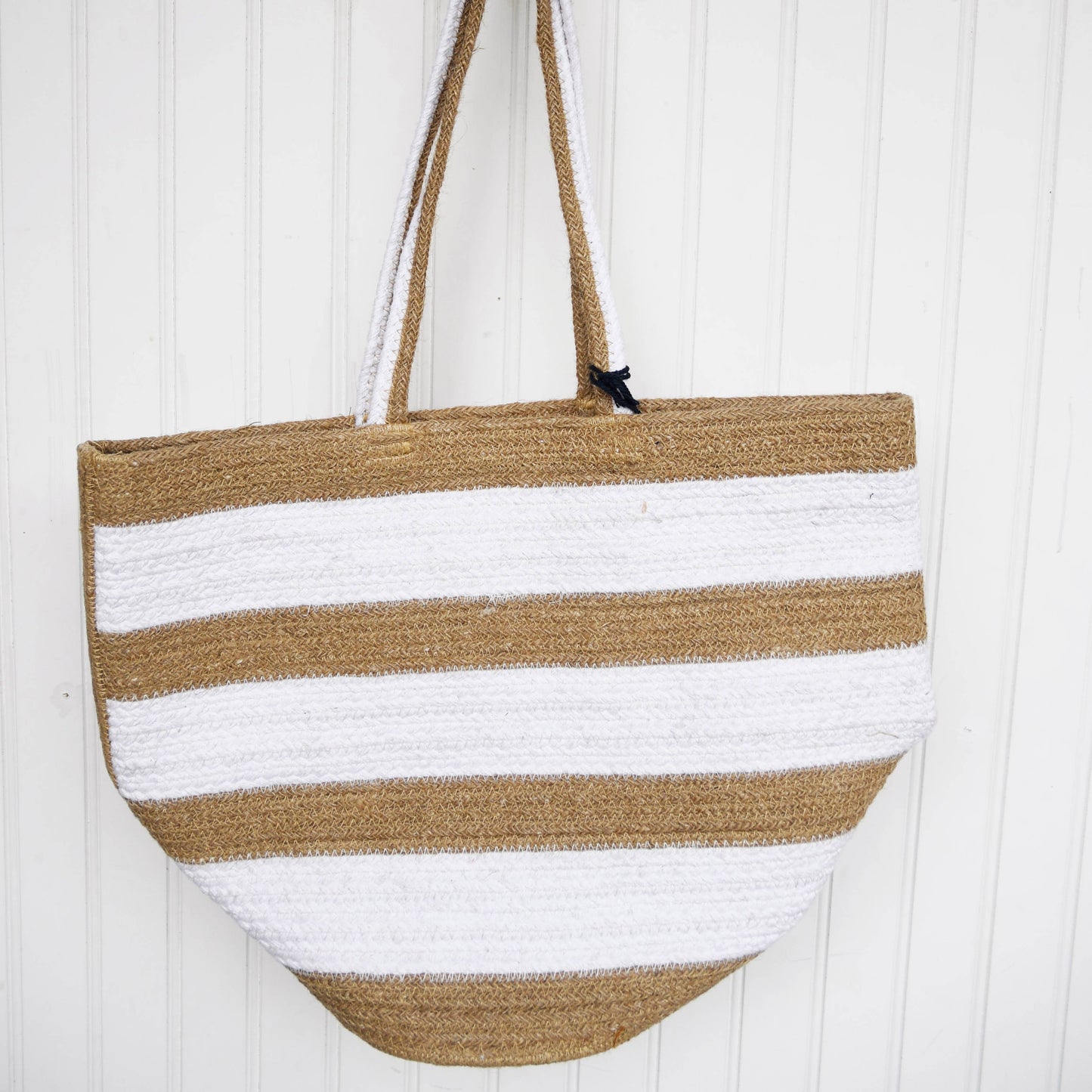 Chloe & Lex - White Stripe Pure Cotton & Jute Women's Tote Bag