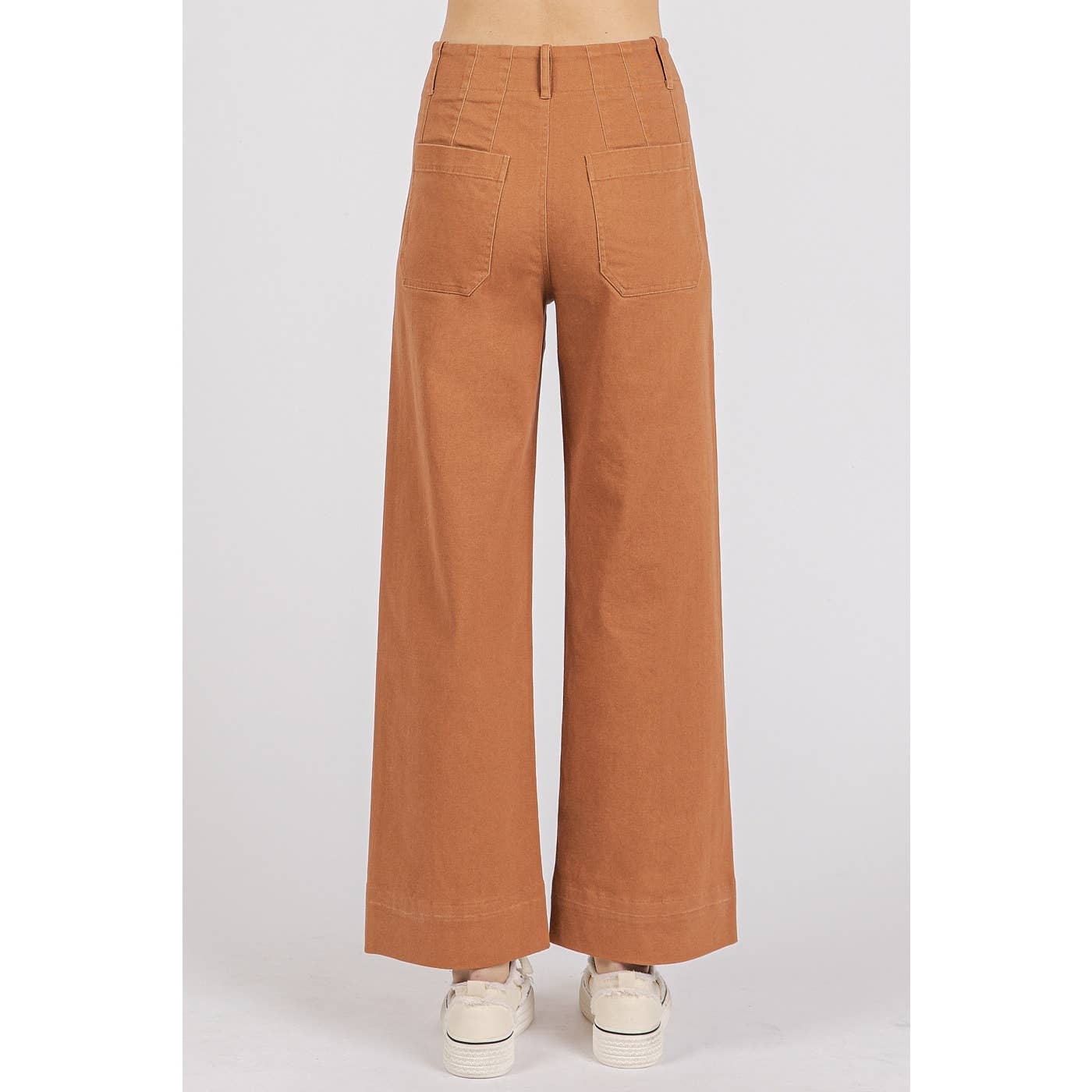 mittoshop - TWILL PATCH POCKET HIGH RISE WIDE LEG PANTS