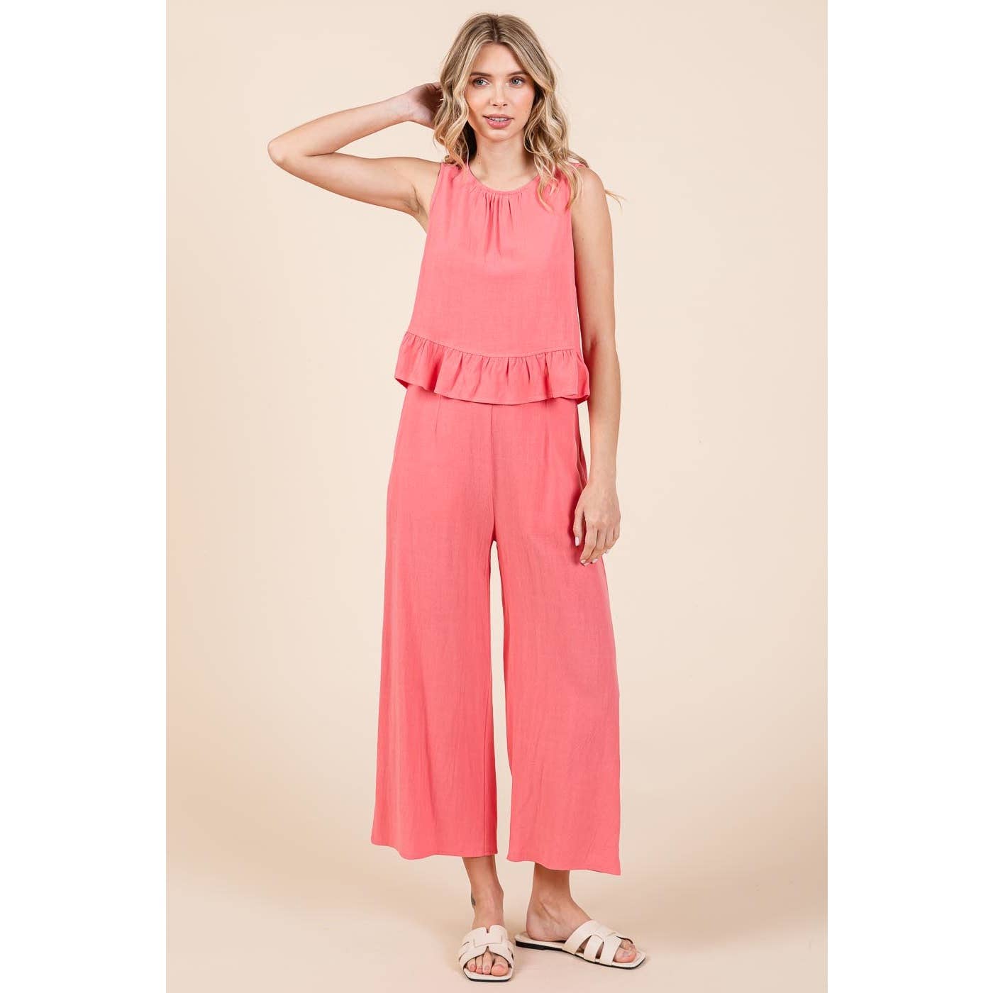 mittoshop - LINEN RUFFLE TANK TOP AND PANTS SET