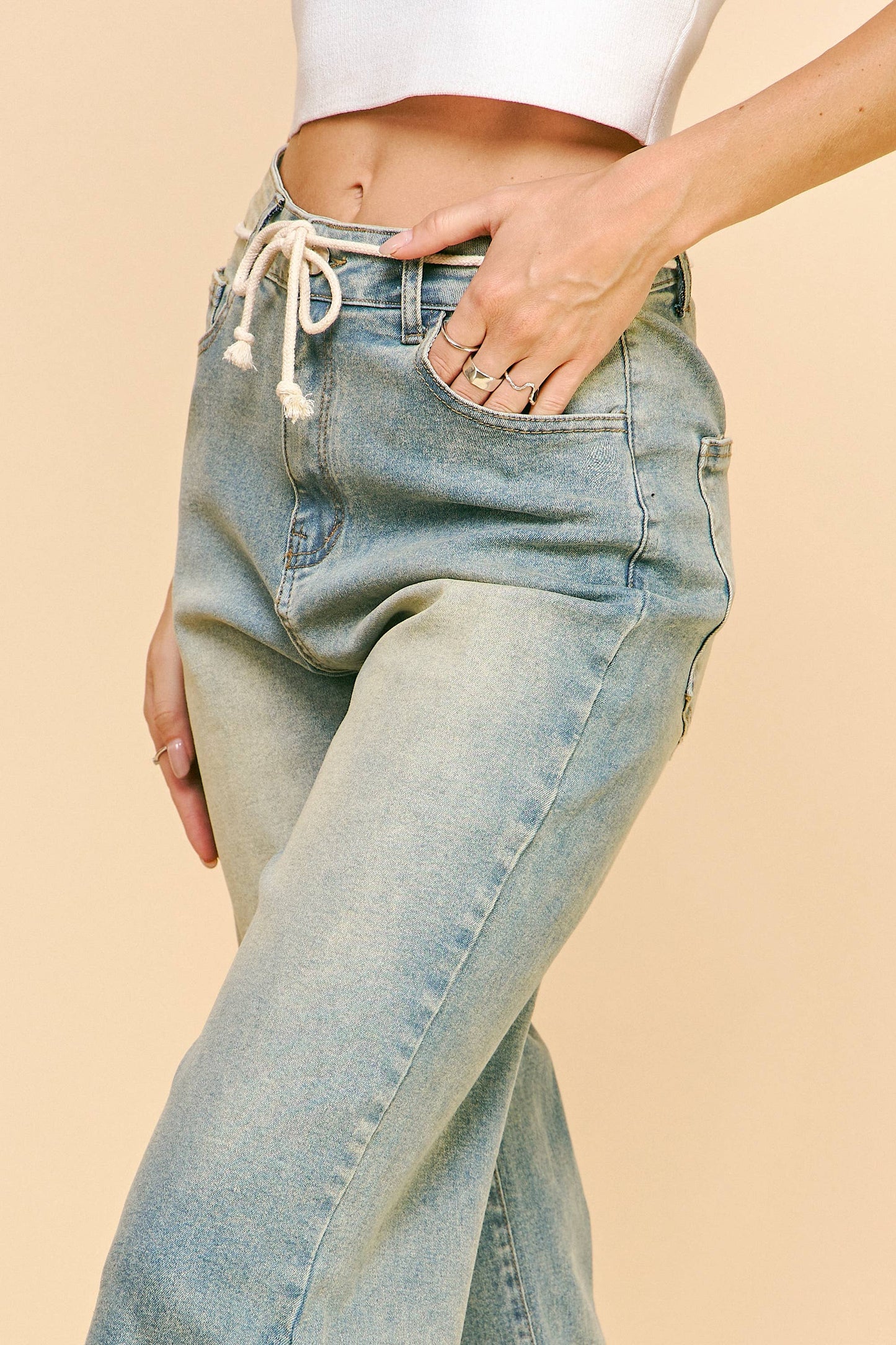 Davi & Dani - CROCHET TRIM STRAIGHT LEG DENIM JEANS