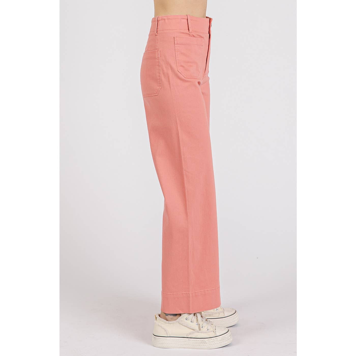 mittoshop - TWILL PATCH POCKET HIGH RISE WIDE LEG PANTS