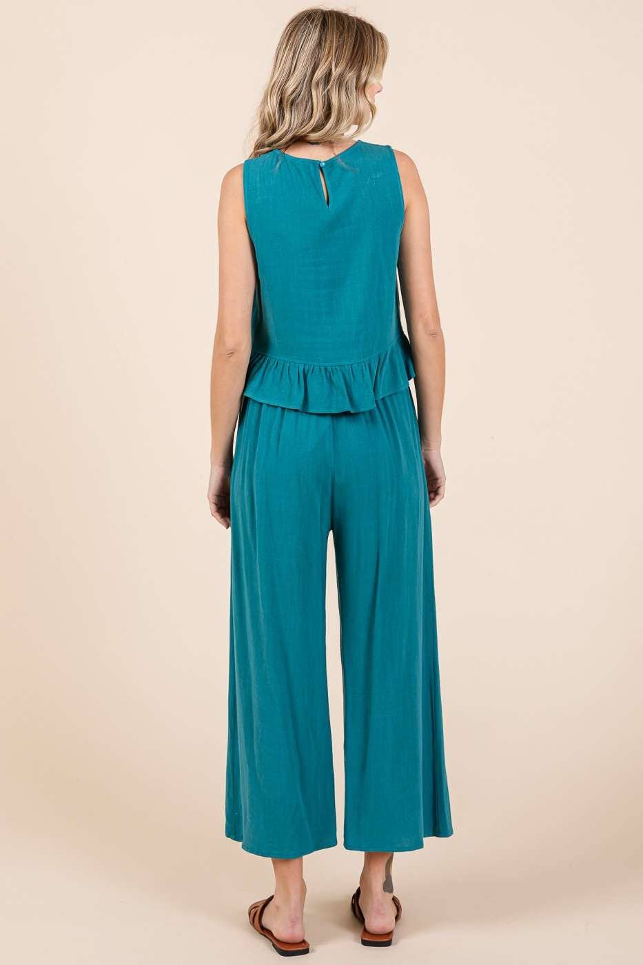 mittoshop - LINEN RUFFLE TANK TOP AND PANTS SET
