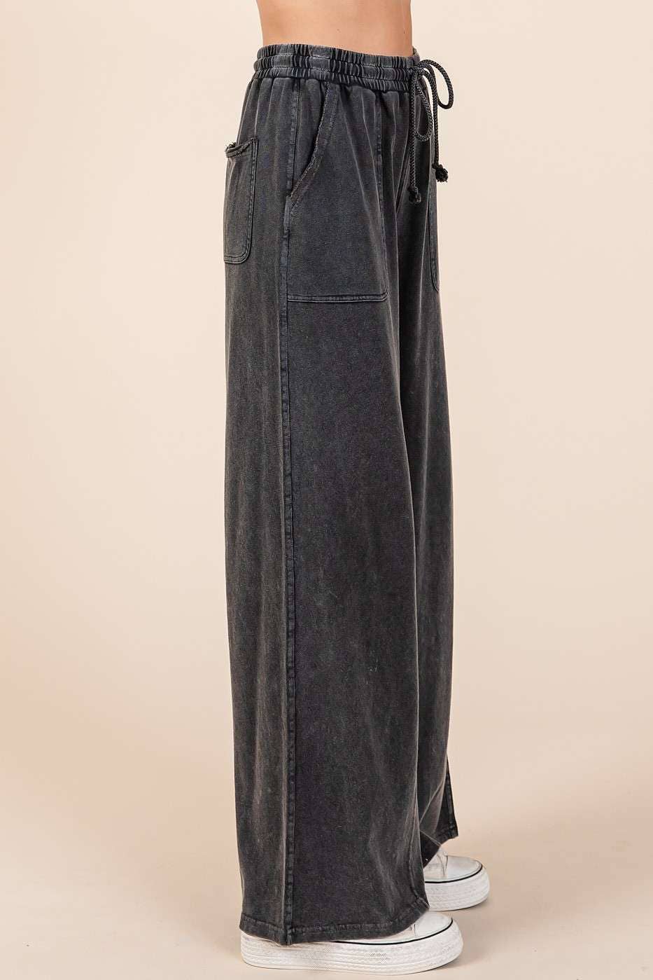 mittoshop - MINERAL WASH FRENCH TERRY WIDE LEG PANTS