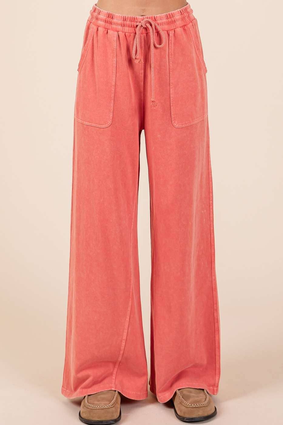 mittoshop - MINERAL WASH FRENCH TERRY WIDE LEG PANTS