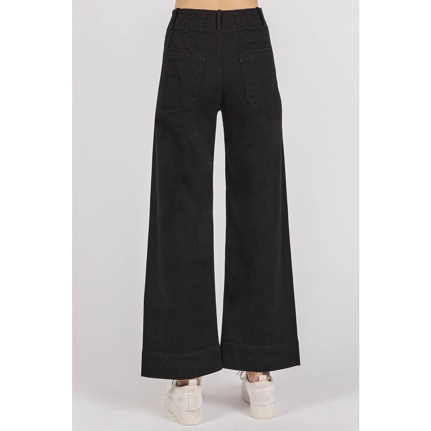 mittoshop - TWILL PATCH POCKET HIGH RISE WIDE LEG PANTS