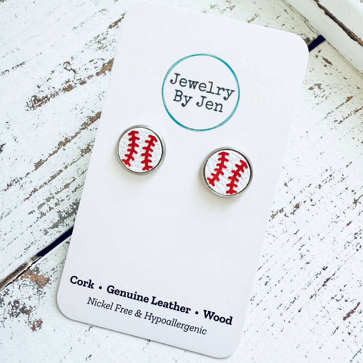 Jewelry By Jen - Stud Earrings: Baseball
