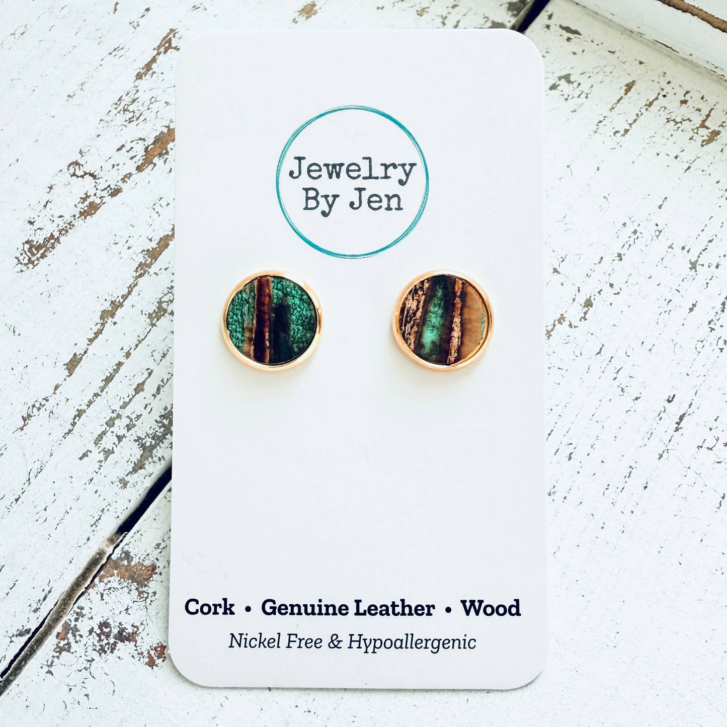 Jewelry By Jen - Stud Earrings: Aqua Bronze