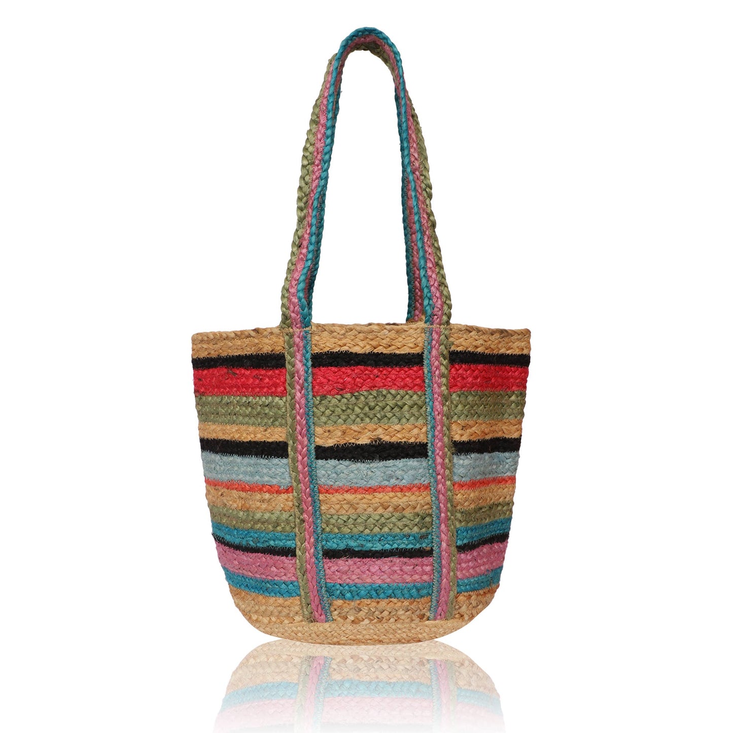 Chloe & Lex - Colorful Stripes Hand-Dyed Pure Jute Tote Bag for Women