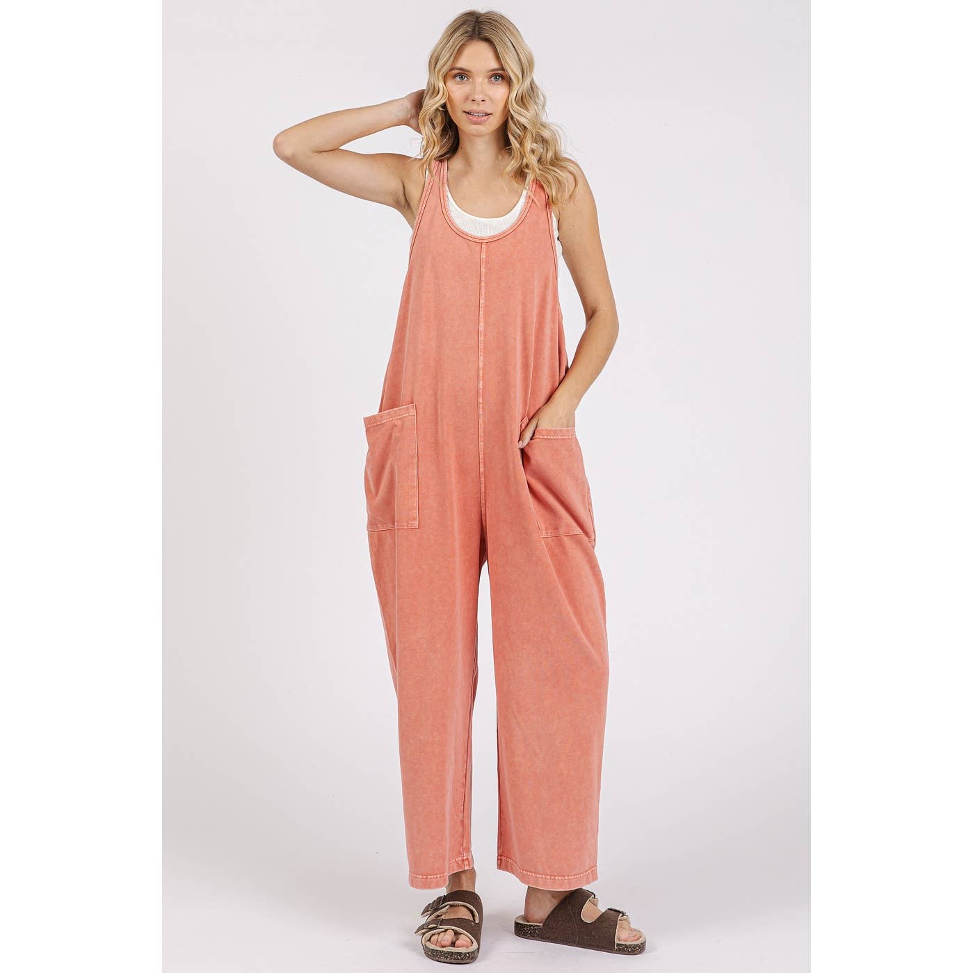 mittoshop - MINERAL WASH PULL-ON SLEEVELESS HAREM JUMPSUIT