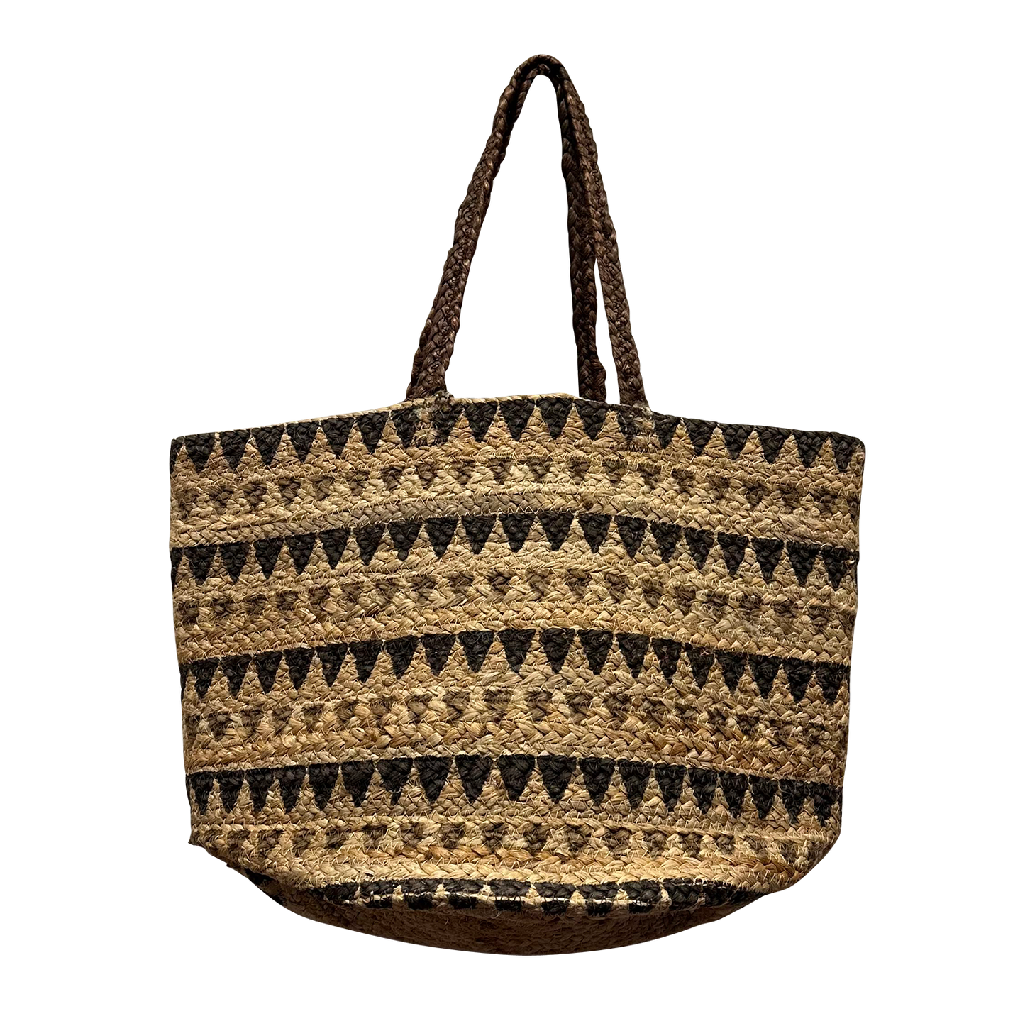 Chloe & Lex - Brown Natural Triangle Stripes Pure Jute Women's Tote Bag