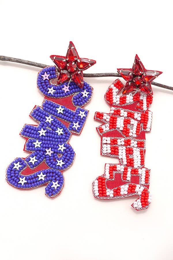 JOSSLYN by wall to wall - 4TH OF JULY SEEDBEAD STARS STRIPE EARRINGS | 91E084137