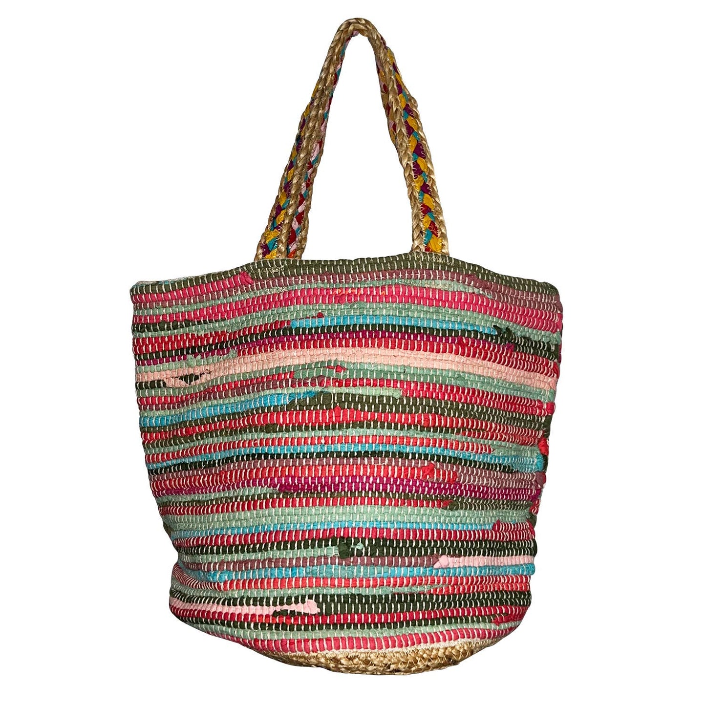 Chloe & Lex - Colorful Weave Jute-Cotton Shopping Grocery Bag for Women