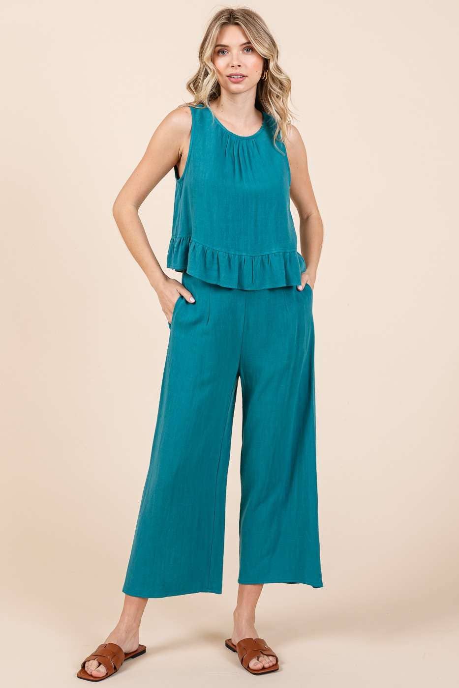 mittoshop - LINEN RUFFLE TANK TOP AND PANTS SET