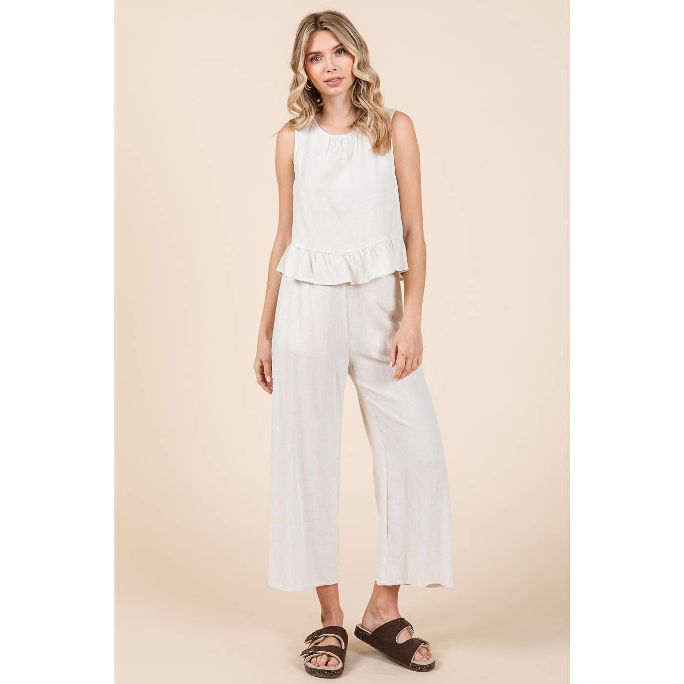 mittoshop - LINEN RUFFLE TANK TOP AND PANTS SET