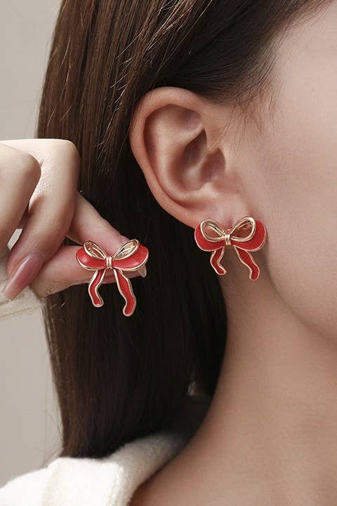 JOSSLYN by Wall to Wall - GOLD SILVER COLORFUL ENAMEL BOW EARRINGS | 40E346-EAR
