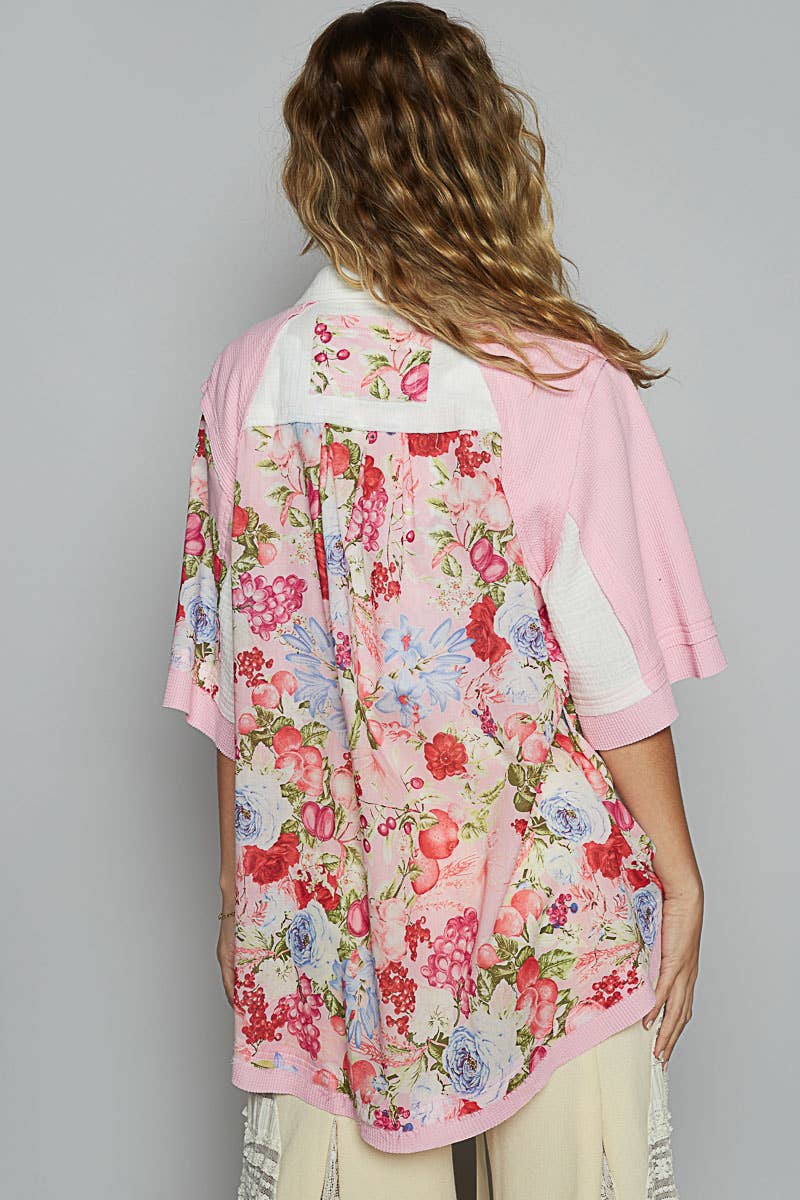 Pol Clothing - Short sleeve collared floral printed shirt top