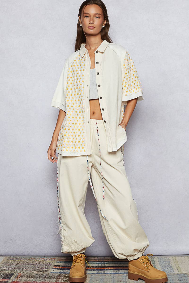 Pol Clothing - Short sleeve collared floral printed shirt top