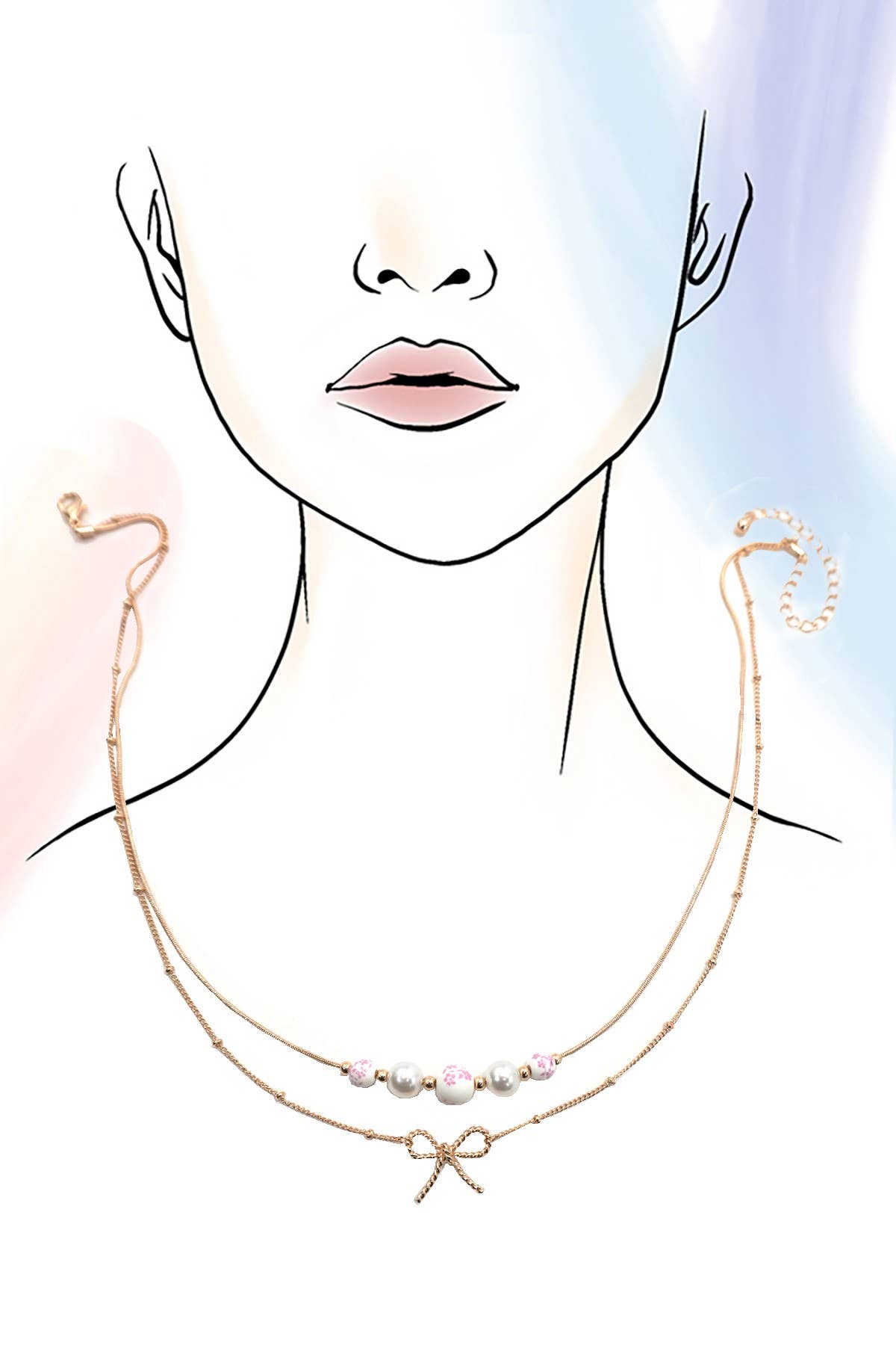 JOSSLYN by Wall to Wall - PINK CERAMIC PORCELAIN PEARL BOW LAYER NECKLACE | 80N91556
