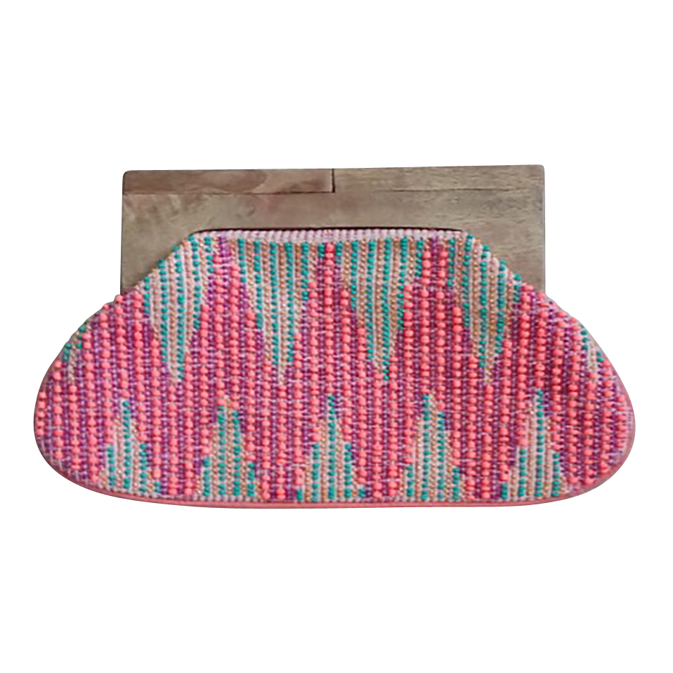Chloe & Lex - Pink Zig Beaded Women's Clutch Bag with Wooden Handle
