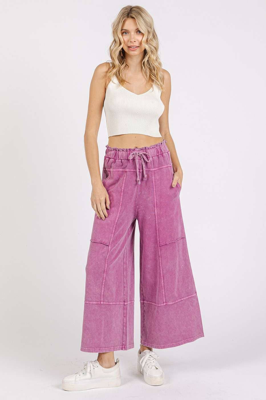 mittoshop - MINERAL WASH SEAM FRENCH TERRY WIDE LEG PANTS