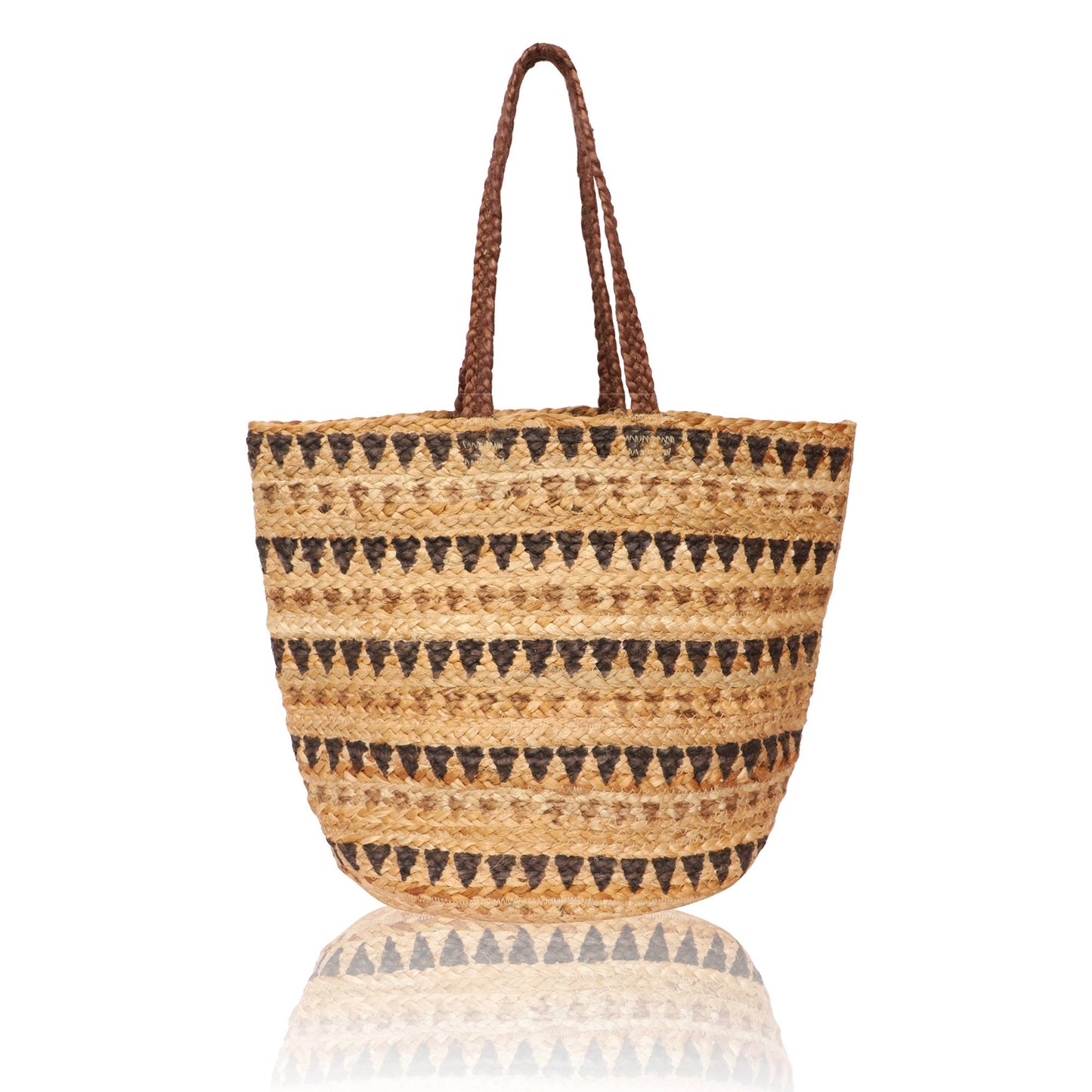 Chloe & Lex - Brown Natural Triangle Stripes Pure Jute Women's Tote Bag