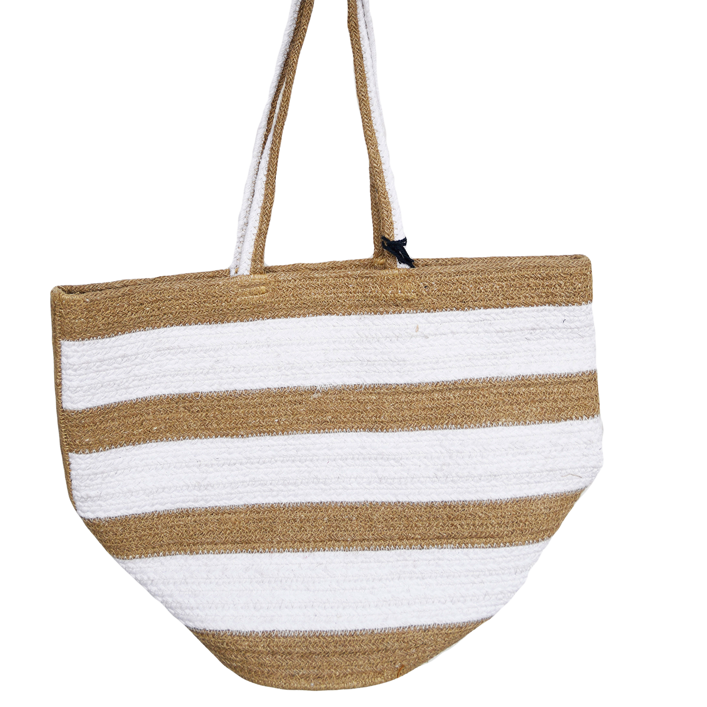 Chloe & Lex - White Stripe Pure Cotton & Jute Women's Tote Bag