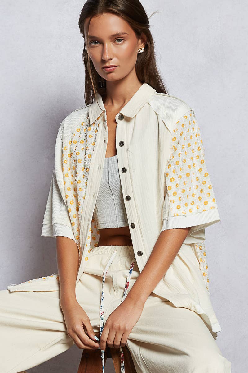 Pol Clothing - Short sleeve collared floral printed shirt top