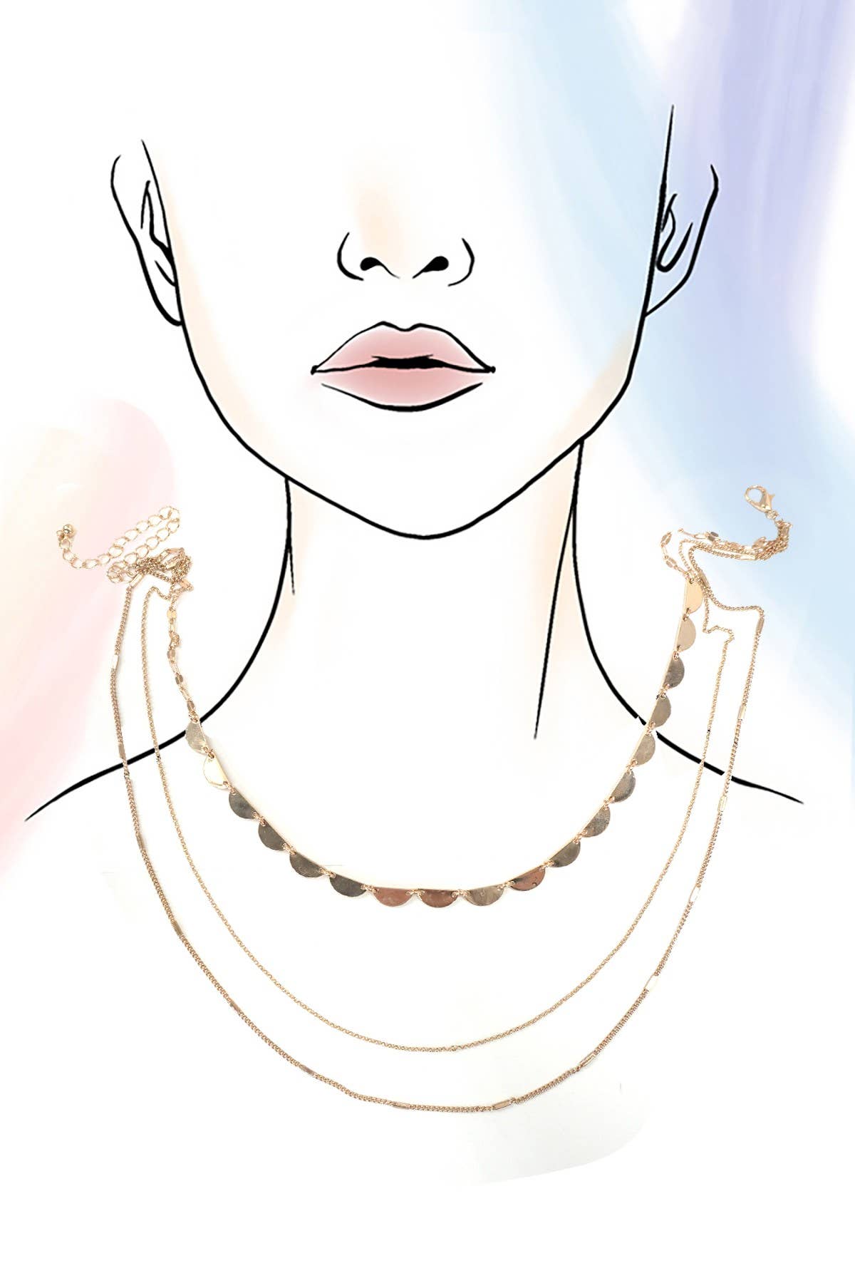 JOSSLYN by wall to wall - TRIPLE LAYER BIB CHAIN GOLD NECKLACE | 80N1097