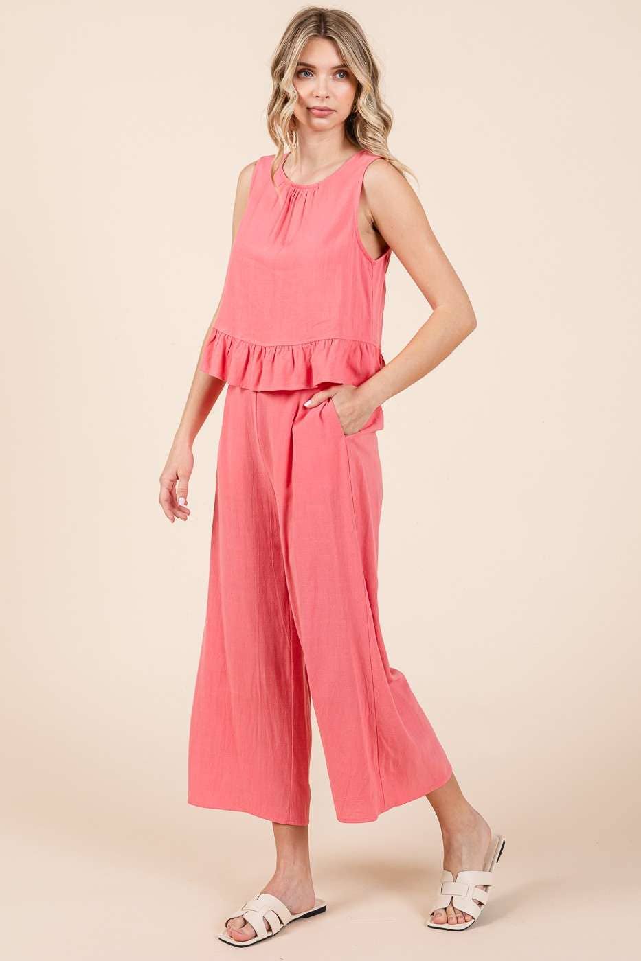 mittoshop - LINEN RUFFLE TANK TOP AND PANTS SET
