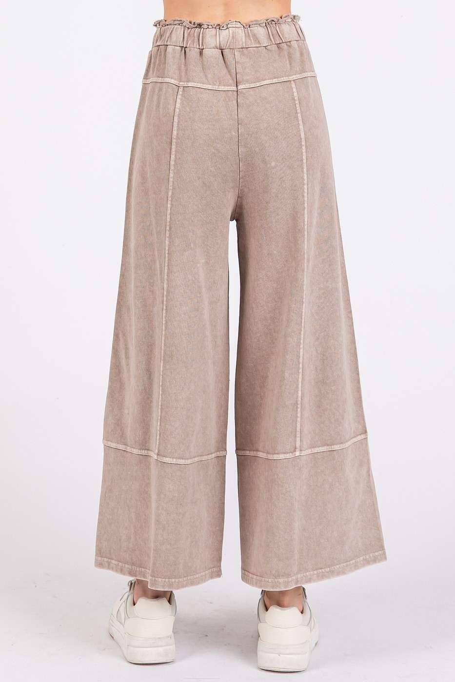 mittoshop - MINERAL WASH SEAM FRENCH TERRY WIDE LEG PANTS