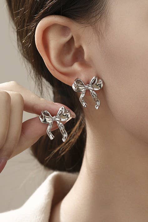 JOSSLYN by Wall to Wall - GOLD SILVER COLORFUL ENAMEL BOW EARRINGS | 40E346-EAR
