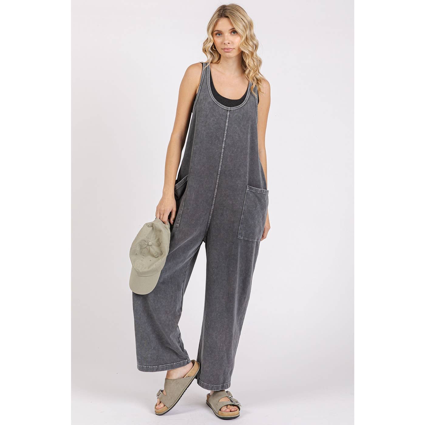 mittoshop - MINERAL WASH PULL-ON SLEEVELESS HAREM JUMPSUIT