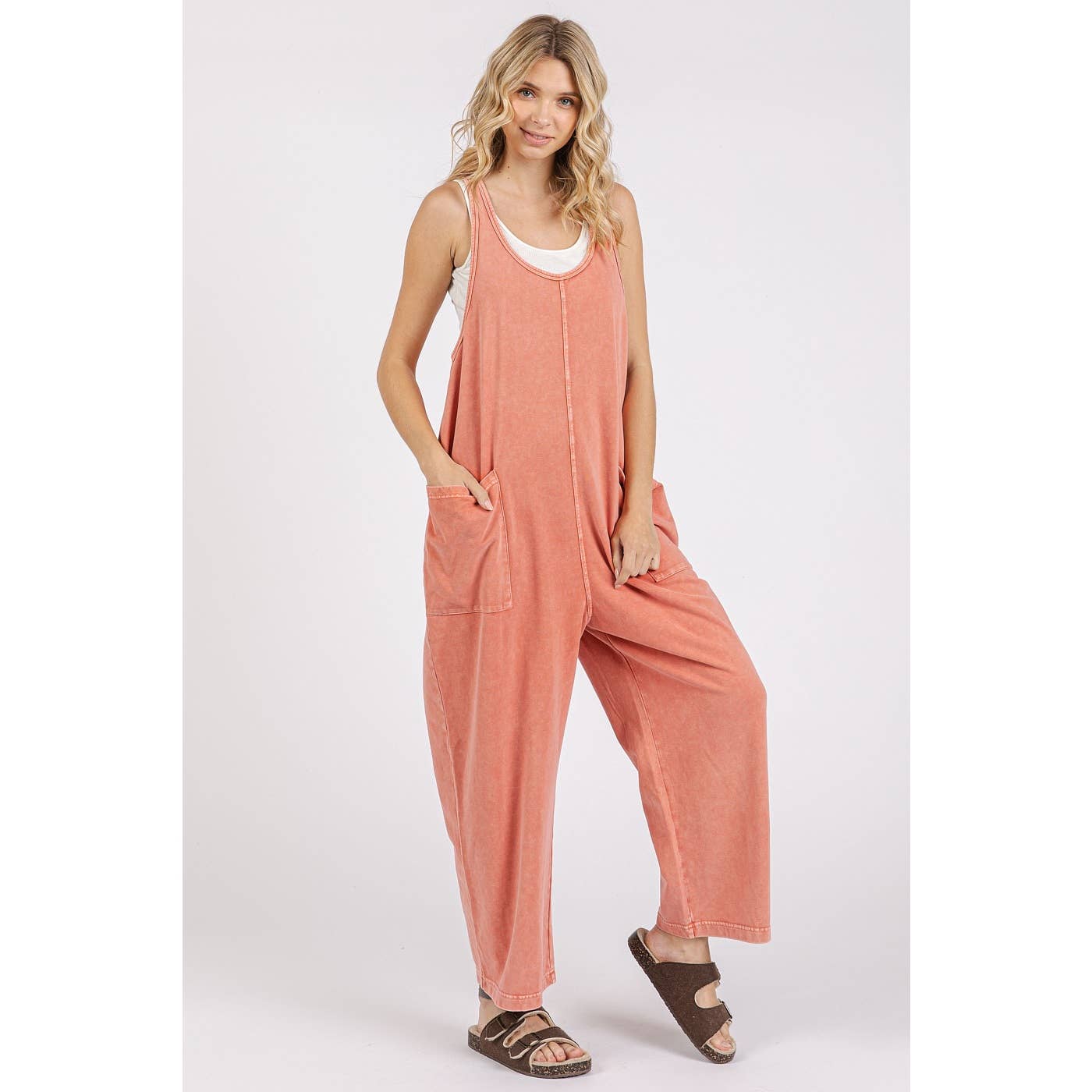 mittoshop - MINERAL WASH PULL-ON SLEEVELESS HAREM JUMPSUIT