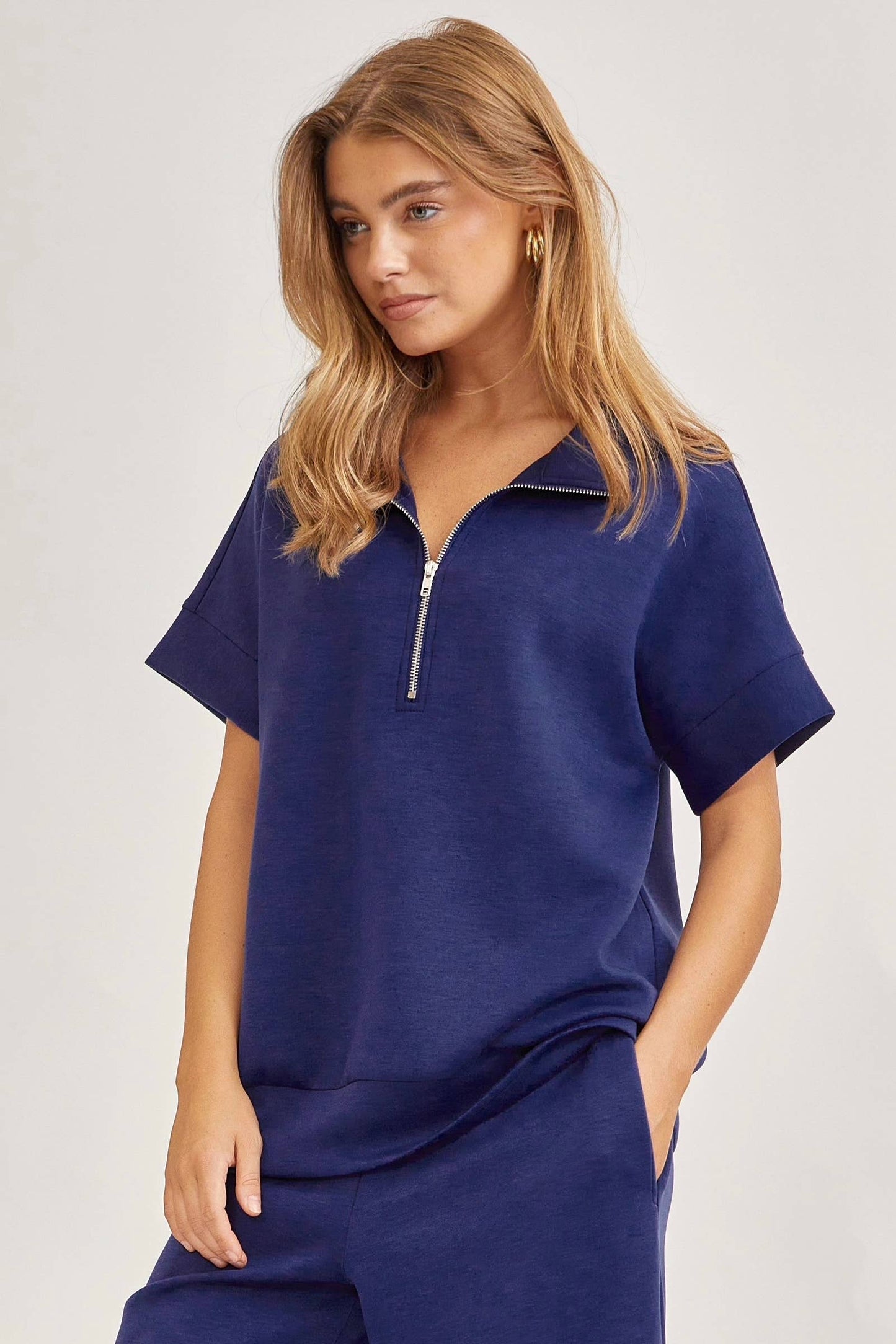 Dear Scarlett - Short Sleeve Quarter Zip + Pants Modal Set