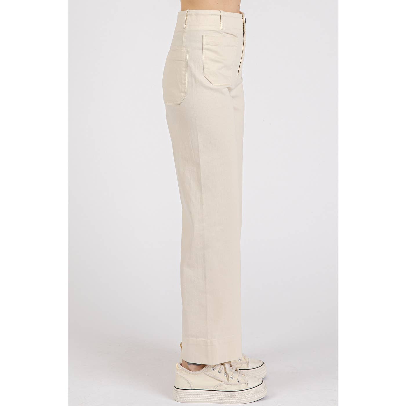mittoshop - TWILL PATCH POCKET HIGH RISE WIDE LEG PANTS