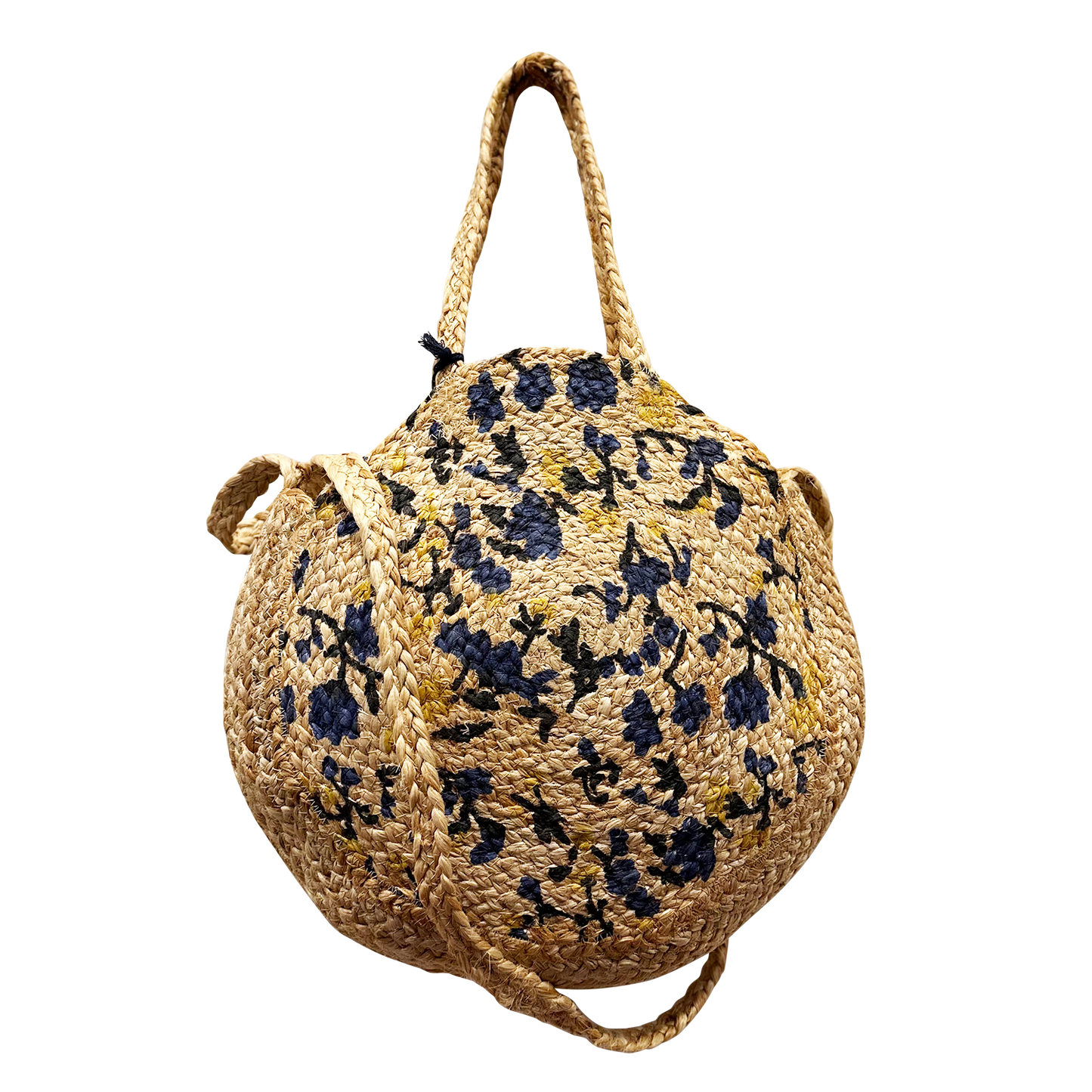 Chloe & Lex - Floral Print Round Pure Jute Beach Tote Bag