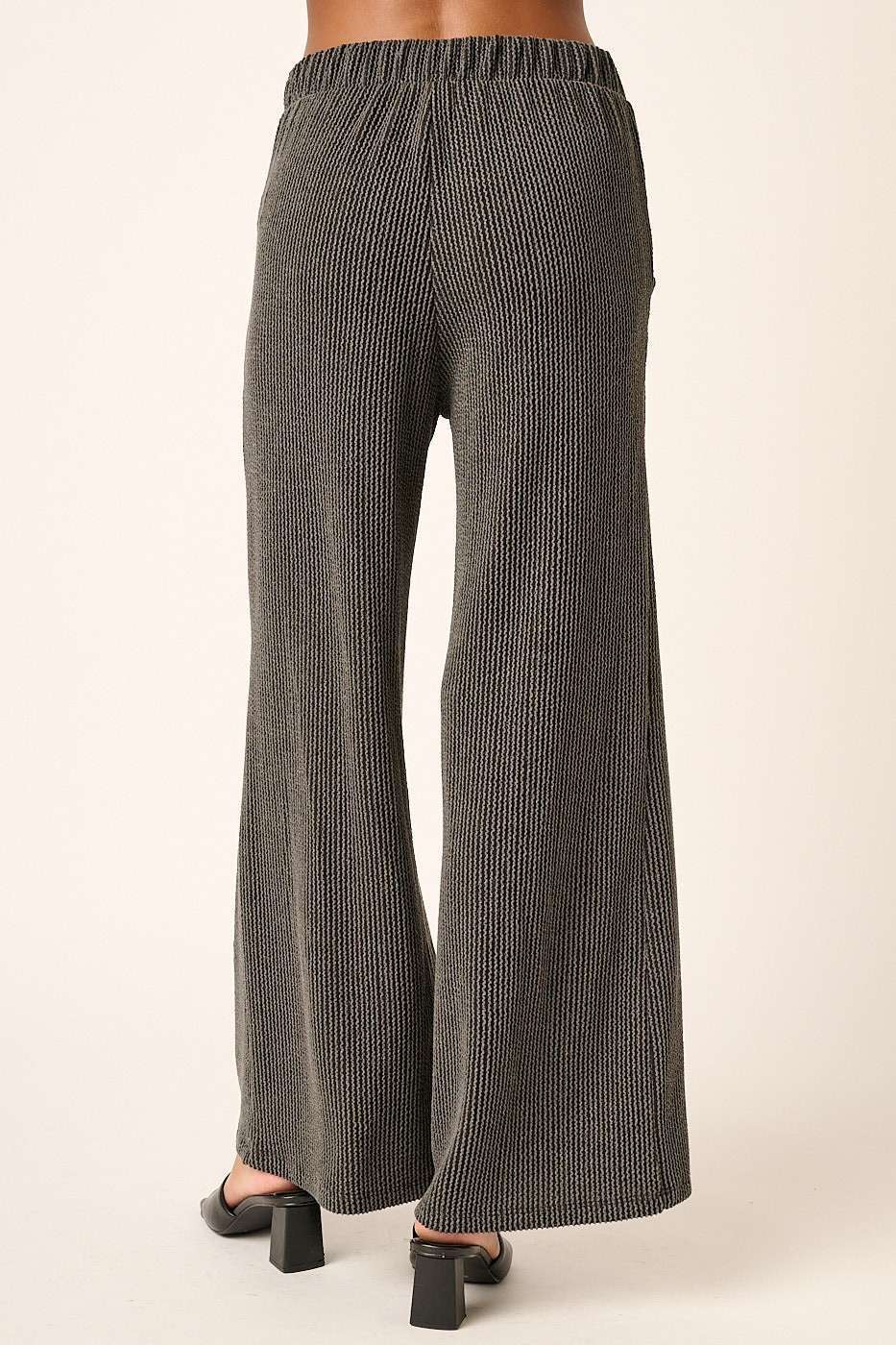 mittoshop - P9662-RIB KNIT TEXTURE ELASTIC WAIST WIDE LEG PANTS