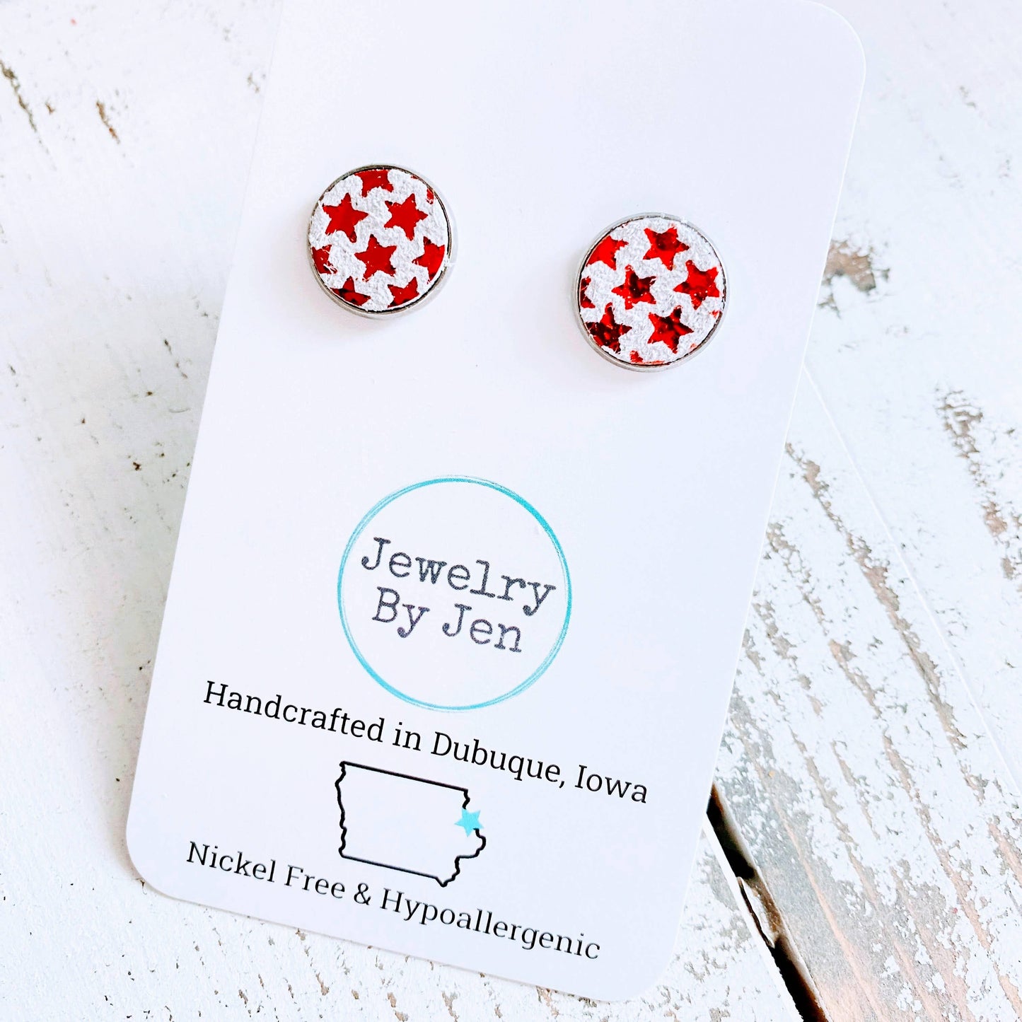 Jewelry By Jen - Stud Earrings: Red Metallic Stars