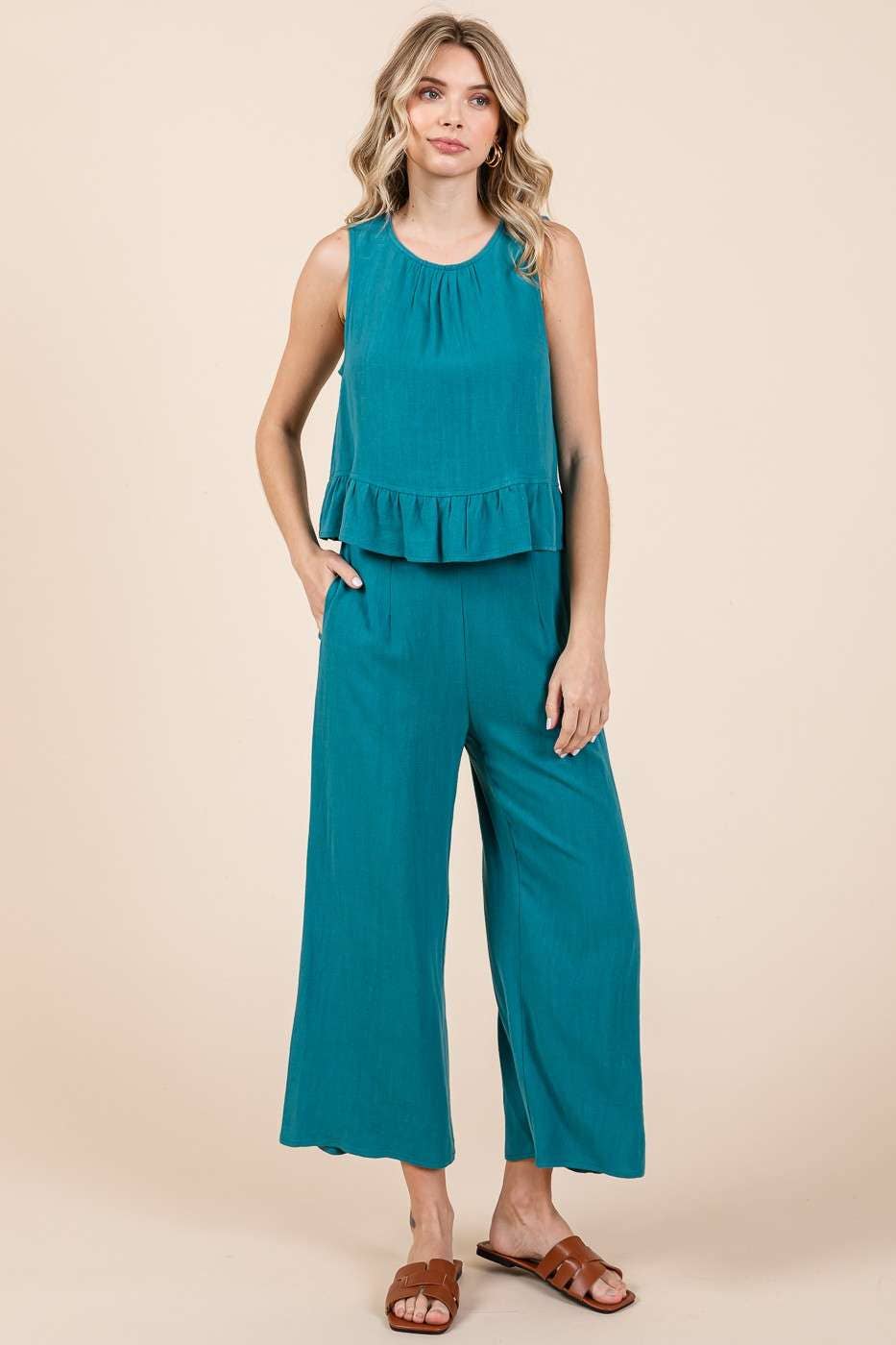 mittoshop - LINEN RUFFLE TANK TOP AND PANTS SET