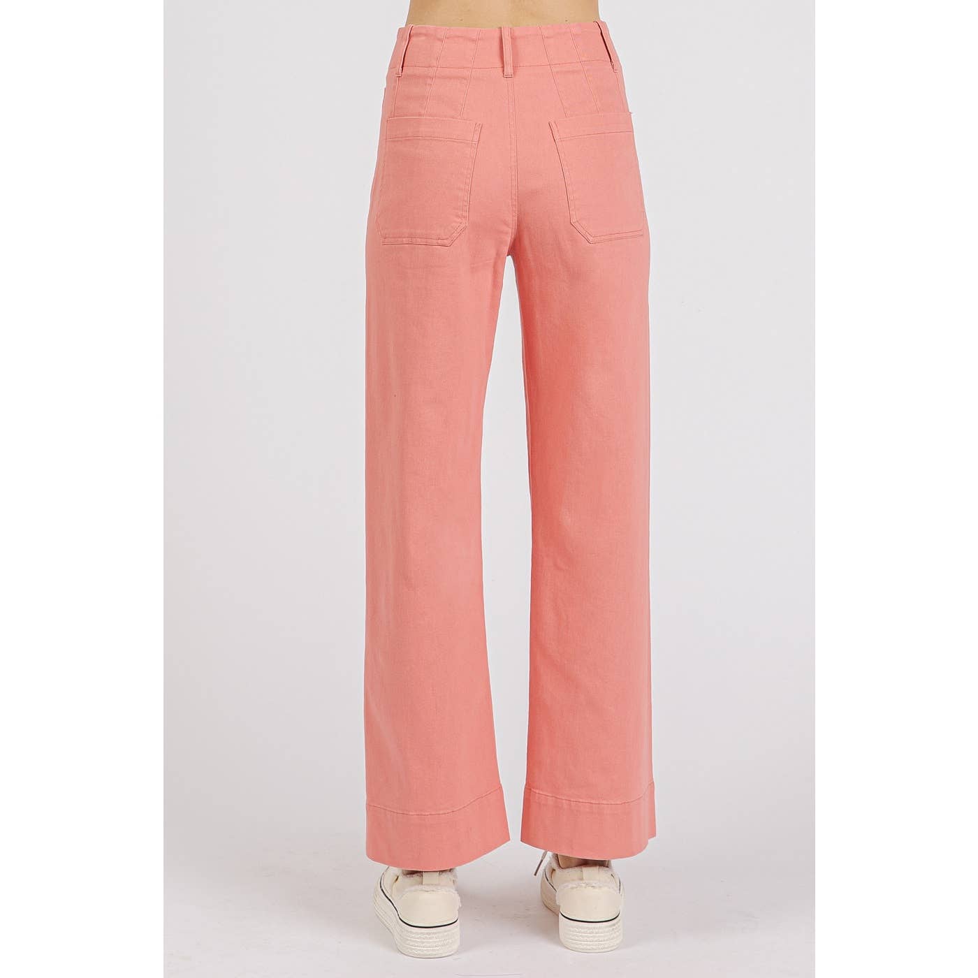 mittoshop - TWILL PATCH POCKET HIGH RISE WIDE LEG PANTS