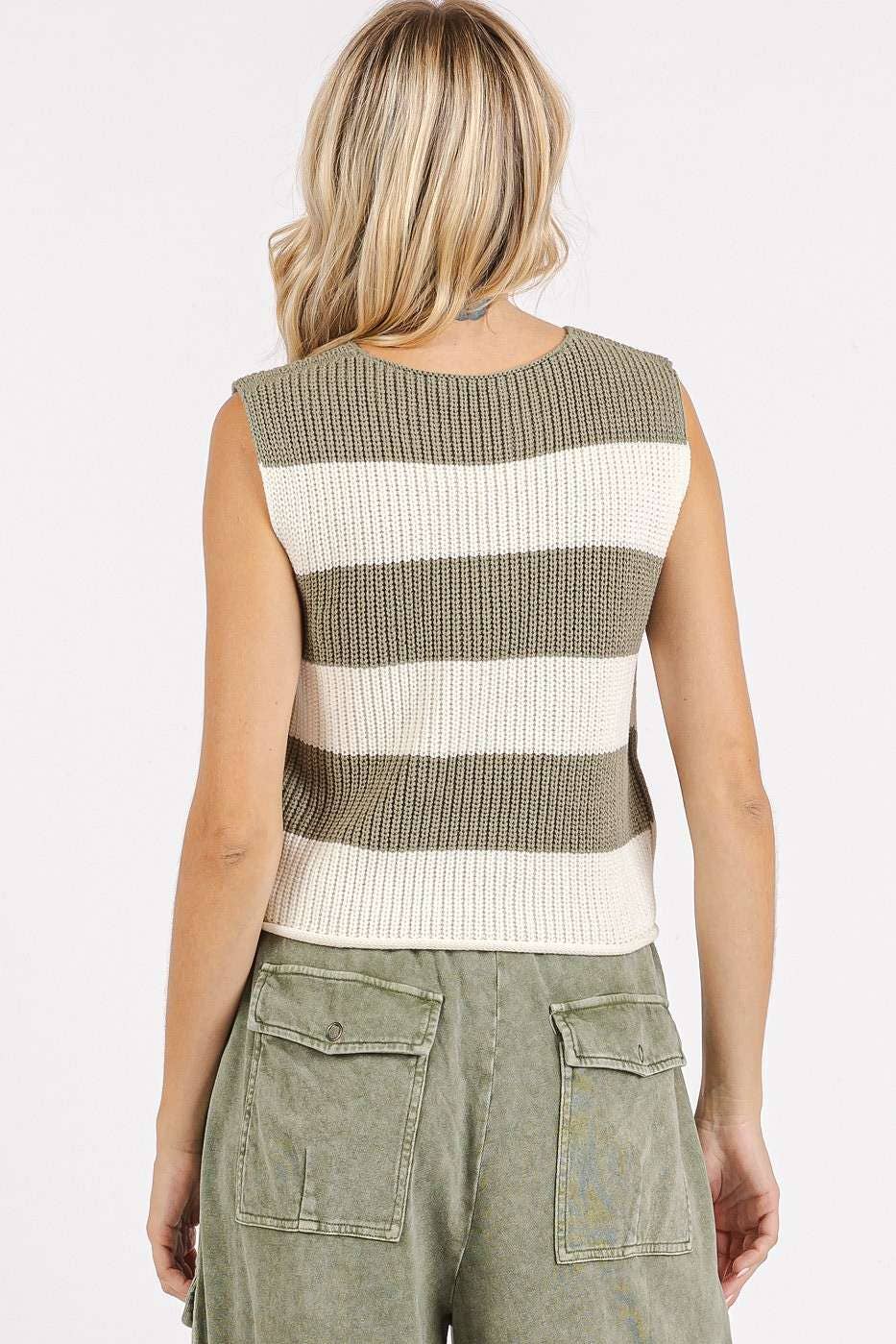 mittoshop - STRIPED V-NECK CROPPED SWEATER VEST TOP