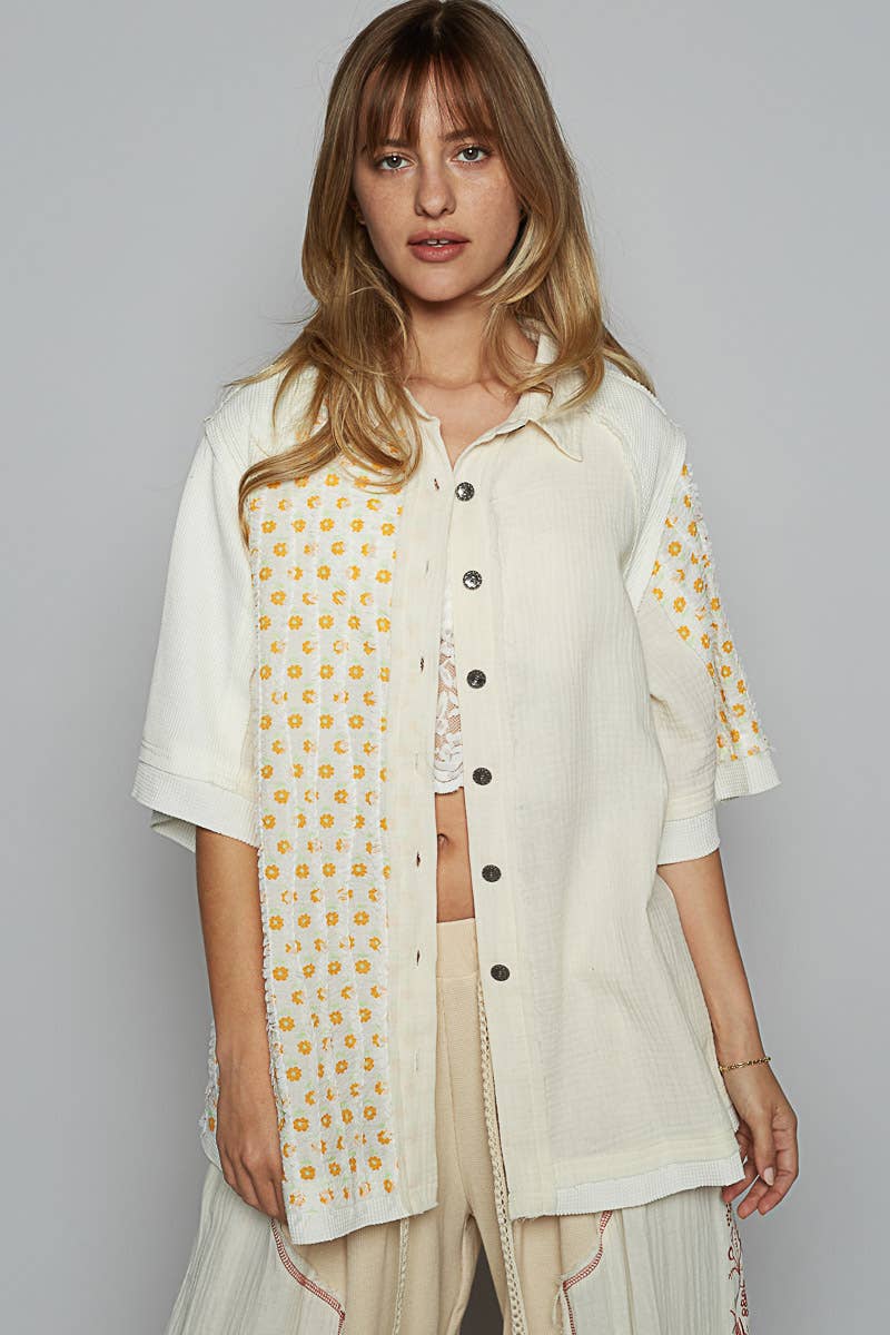 Pol Clothing - Short sleeve collared floral printed shirt top